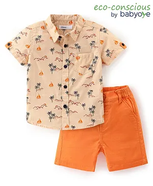 Babyoye 100% Cotton Half Sleeves Shirt & Shorts Set Boats Print - Orange