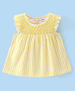 Babyoye Eco Conscious Cotton Flutter Sleeves Top Striped - Yellow