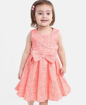 Babyoye Eco Conscious Cotton Sleeveless Embroidered Party Frock- Peach