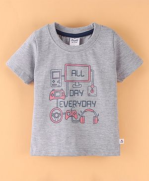 Simply Sinker Half Sleeves T-Shirt Game  Zone Print - Grey