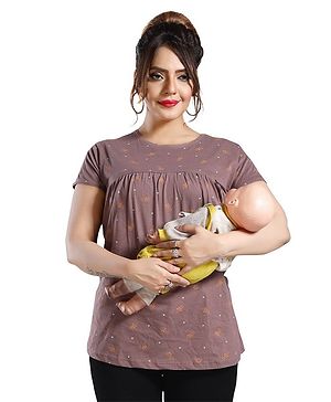 Fabme Half Sleeves Grapes Printed Maternity Top - Purple