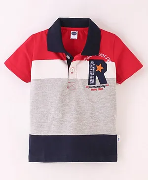 Taeko Sinker Knit Half Sleeves Polo T-Shirt Text Print - Red