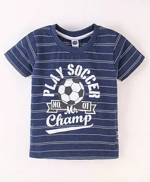 Teddy Sinker Cotton Half Sleeves T-Shirt Text Print - Blue