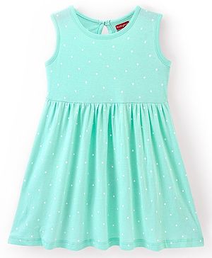 Babyhug 100% Cotton Knit Sleeveless Frock With Polka Dots Print - Blue