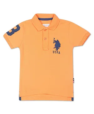 US Polo Assn Cotton Knit Half Sleeves T-Shirt Logo & Number Embroidery - Orange