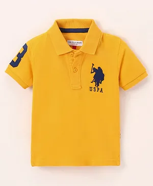 US Polo Assn Cotton Knit Half Sleeves T-Shirt Logo & Number Embroidery - Yellow