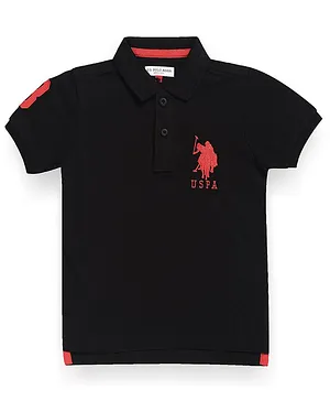US Polo Assn Cotton Knit Half Sleeves T-Shirt Logo & Number Embroidery - Black