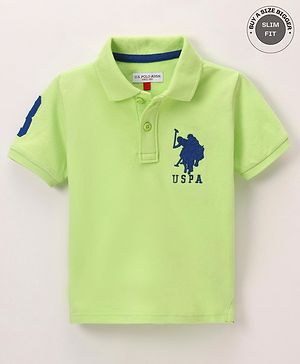 US Polo Assn Cotton Knit Half Sleeves T-Shirt Logo & Number Embroidery - Green