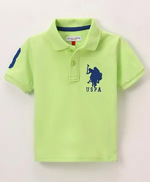 US Polo Assn Cotton Knit Half Sleeves T-Shirt Logo & Number Embroidery - Green