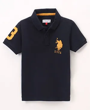 US Polo Assn Cotton Knit Half Sleeves T-Shirt Logo & Number Embroidery - Navy Blue