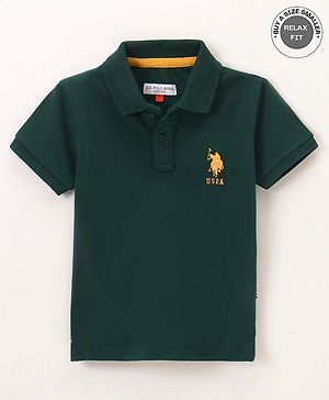 US Polo Assn Cotton Knit Half Sleeves T-Shirt Logo & Number Embroidery - Teal