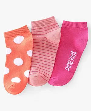 Pine Kids Ankle Length Printed Socks Striped Pack of 3 - Orange & Pink