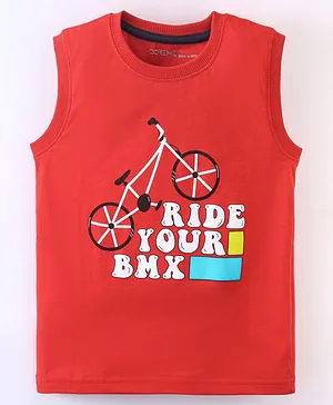 Doreme Single Jersey Sleeveless T-Shirt Cycle Print -  Cardinal Red