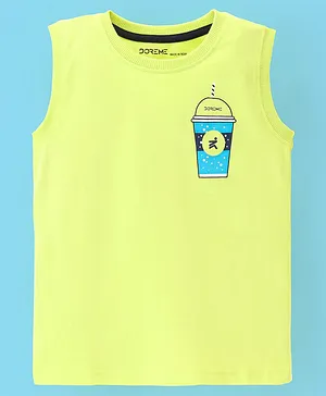 Doreme Single Jersey Sleeveless T-Shirt Coffee Cup Print - Yellow