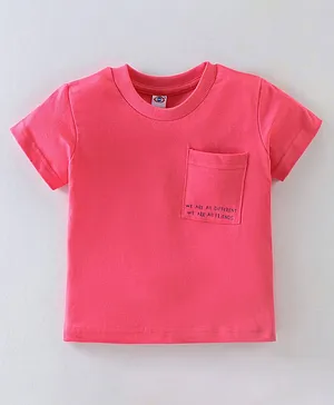 Zero Sinker Half Sleeves T-Shirt with Text Print - Pink