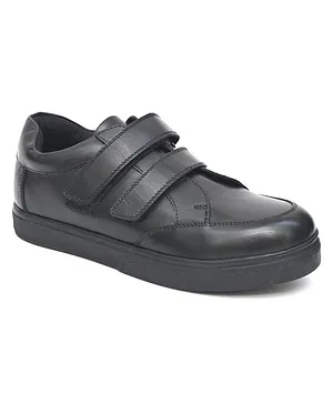 Fresh1947Feet Double Strap Velcro Closure Leather School Shoes - Black