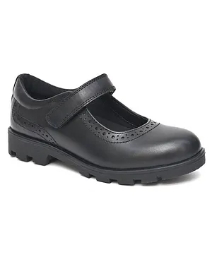 Fresh1947Feet Perforated Designed Velcro Closure Leather School Shoes - Black