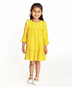 Campana Full Sleeves Frill Detailed & Seamless Polka Dot Printed Dress - Yellow