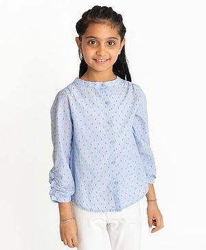 Campana 100% Cotton Full Sleeves Seamless Dobby Work Embellished Shirt - Blue