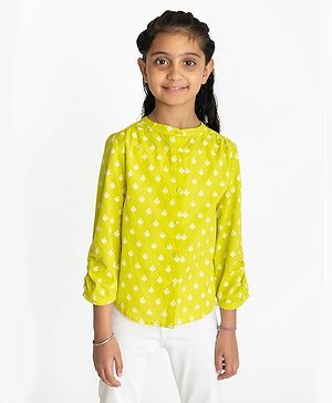 Campana 100% Cotton Full Sleeves All Over Motif Printed Crinkle Shirt - Lime Green