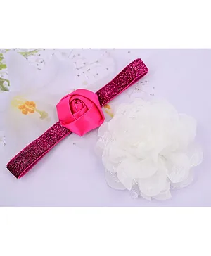 Little Miss Cuttie Set Of 2 Chiffon Flower & Bow Detailed Headband & Hair Clip - White & Pink