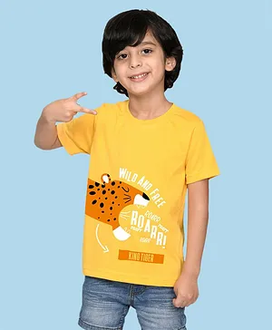 NUSYL Bio Washed Cotton Half Sleeves Roar Printed Tee - Yellow