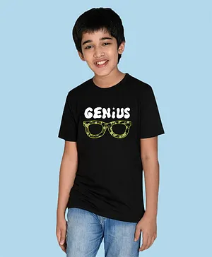 NUSYL Bio Washed Cotton Half Sleeves Genius Printed Tee - Black