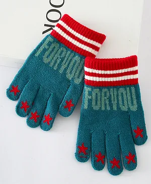 Babyhug Text Design Gloves Medium Size - Green