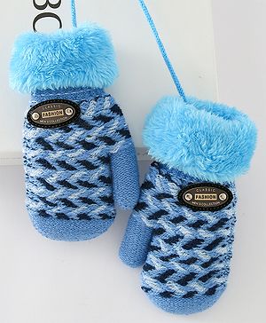 Babyhug Gloves With Text Patch - Blue