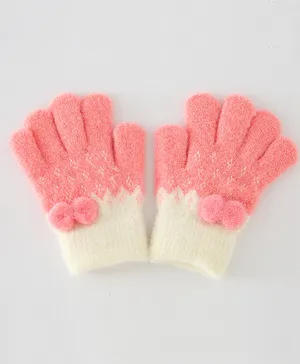 Babyhug Solid Gloves with Pom Pom - Pink