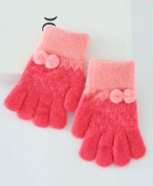 Babyhug Solid Gloves with Pom Pom - Red
