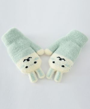 Babyhug Gloves with Face Design - Light Green
