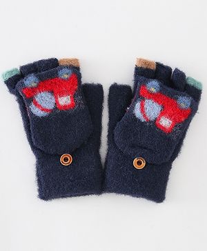 Babyhug Gloves With Car Design -Navy Blue