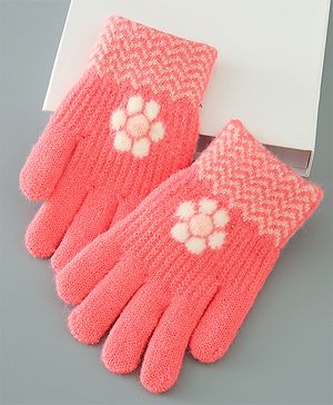 Babyhug Floral Design Gloves - Orange