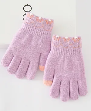 Babyhug Gloves With Floral Design - Purple