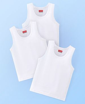 Babyhug 100% Cotton Sleeveless Solid Sando Pack of 3 - White