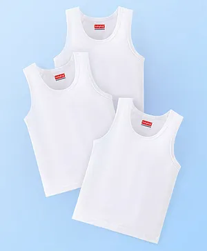 Babyhug 100% Cotton Sleeveless Solid Sando Pack of 3 - White