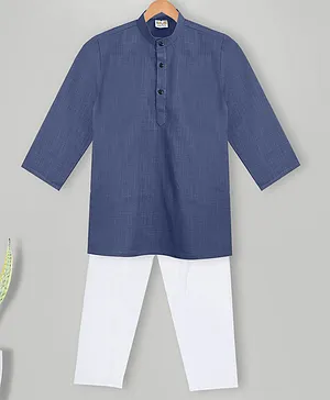 MIMISKU Full Sleeves Solid Kurta Pajama Set  - Navy Blue