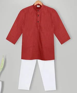 MIMISKU Full Sleeves Solid Kurta Pajama Set  - Red