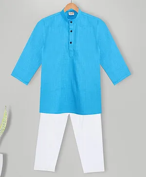 MIMISKU Full Sleeves Solid Kurta Pajama Set  - Sky Blue