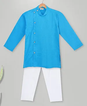 MIMISKU Full Sleeves Side Button Detail Solid Kurta Pajama Set  - Sky Blue