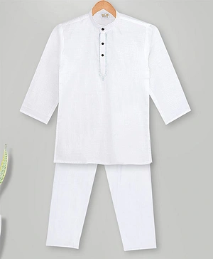 MIMISKU Full Sleeves Placement Embroidered Kurta Pajama Set  - White
