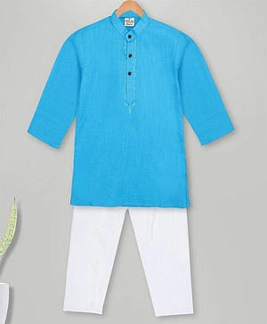 MIMISKU Full Sleeves Placement Embroidered Kurta Pajama Set  - Sky Blue