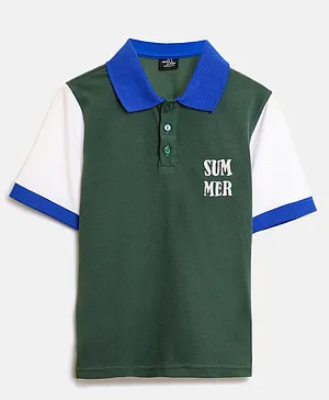 Whistle & Hops Half Sleeves Summer Text Embroidered Polo Tee - Green