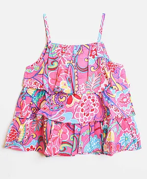 Whistle & Hops Sleeveless All Over Bohemian Floral Printed Tiered Top - Pink
