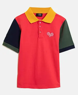 Whistle & Hops Half Sleeves Colour Blocked Badminton Embroidered Polo Tee - Multi Colour