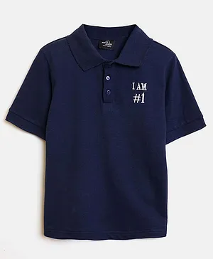 Whistle & Hops Half Sleeves I AM No. 1 Embroidered Polo Tee - Navy Blue