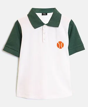 Whistle & Hops Half Sleeves Basketball Embroidered Polo Tee - White