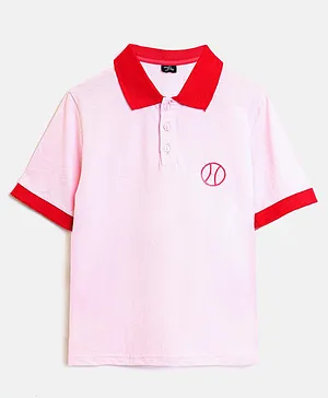 Whistle & Hops Half Sleeves Basketball Embroidered Polo Tee - Pink