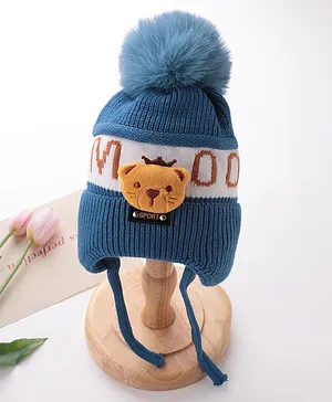 Babyhug Pom Pom Acrylic Woollen Cap Puppy Design - Blue